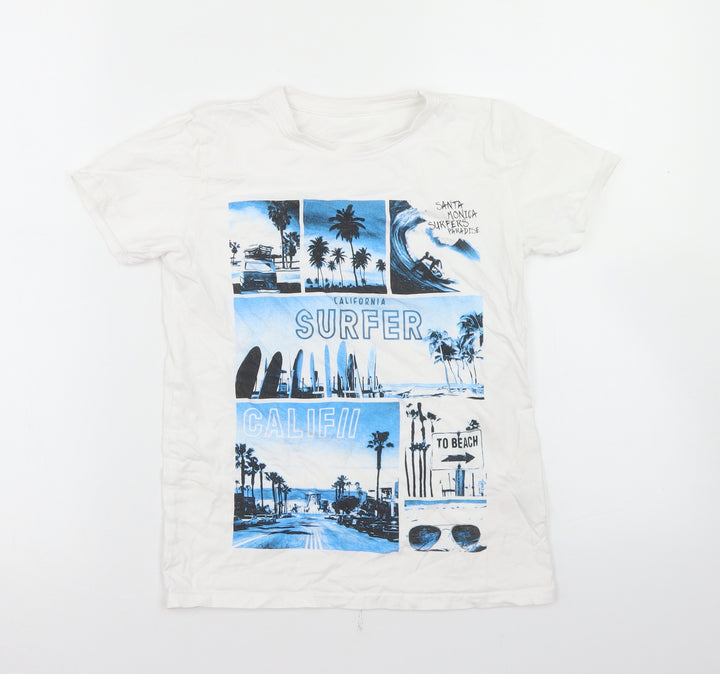 Dunnes Stores Boys White  Cotton Basic T-Shirt Size 10 Years Crew Neck  - Santa Monica