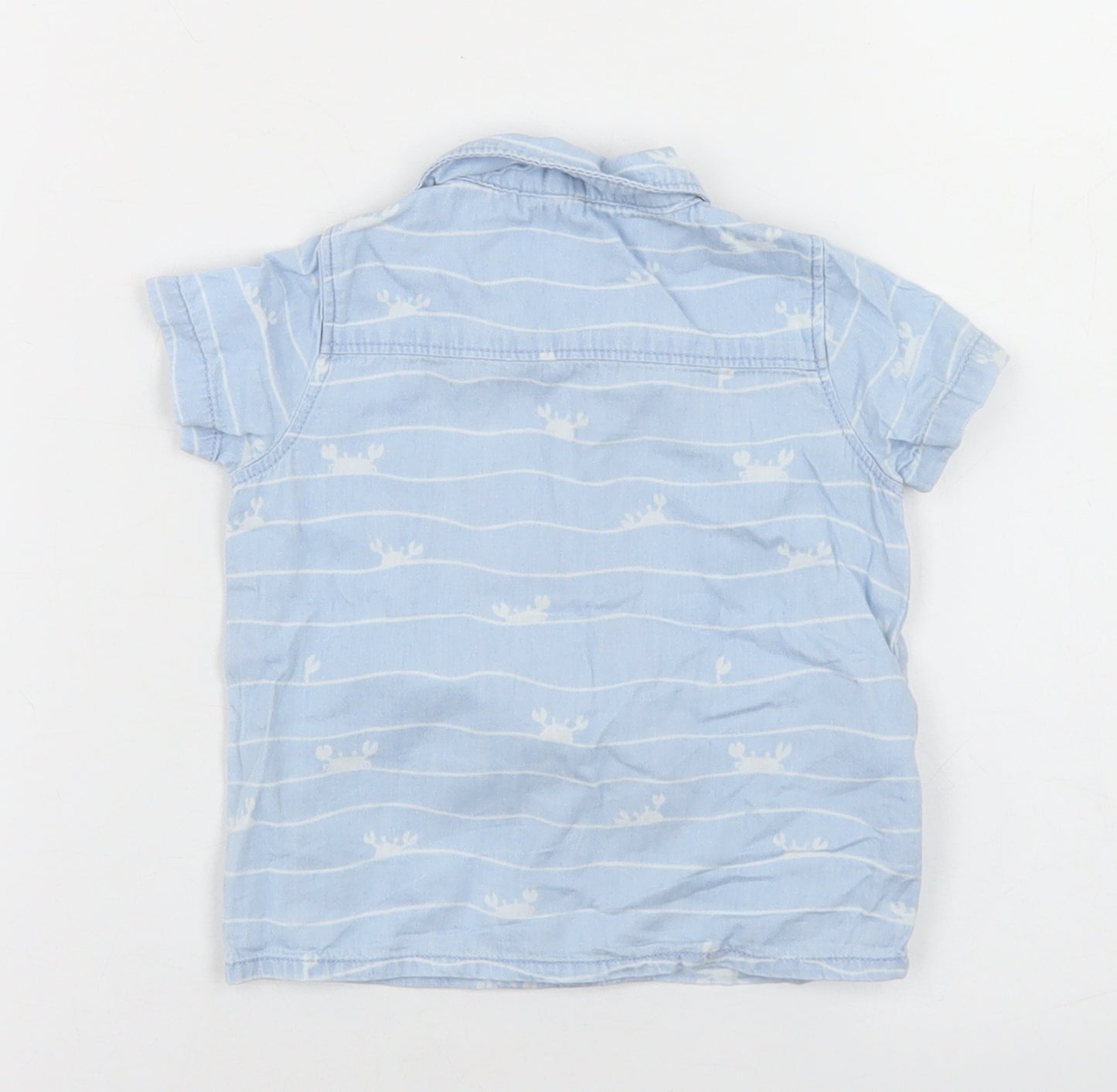 F&F Boys Blue Striped Cotton Basic Button-Up Size 3-6 Months Collared Button - Crab Print