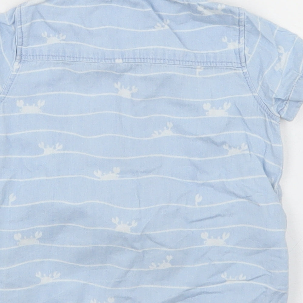 F&F Boys Blue Striped Cotton Basic Button-Up Size 3-6 Months Collared Button - Crab Print