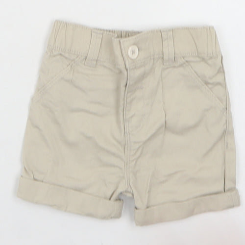 F&F Boys Beige  Cotton Cropped Trousers Size 3-6 Months  Button