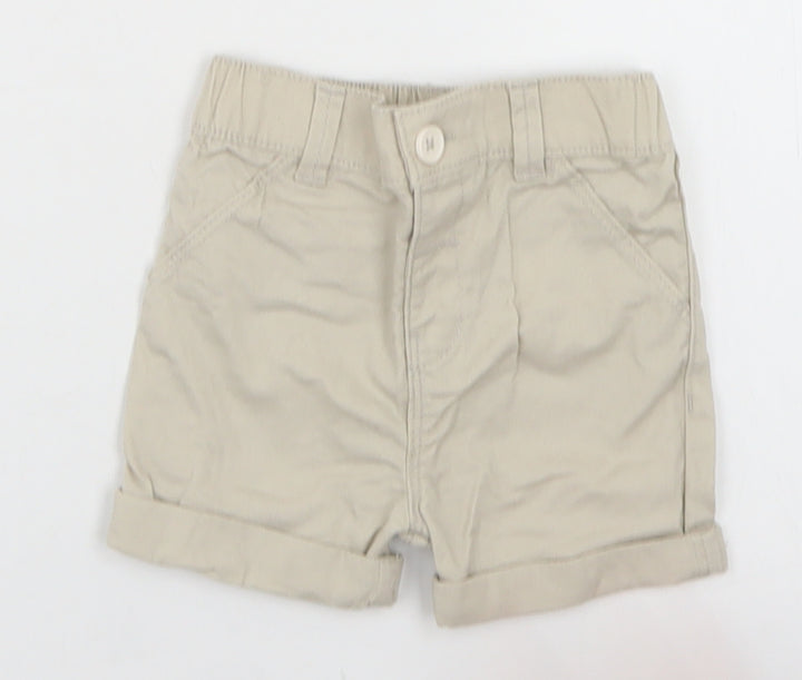 F&F Boys Beige Cotton Cropped Trousers Size 3-6 Months Button