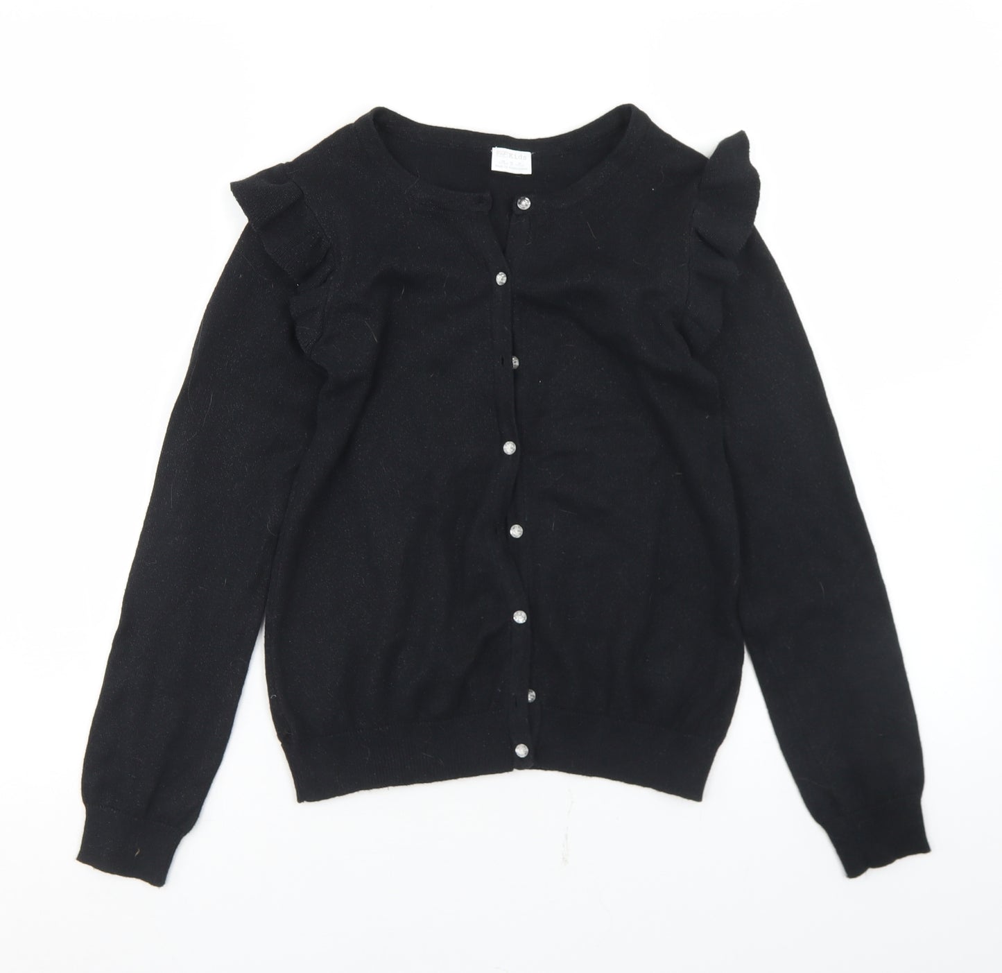 F&F Girls Black Crew Neck  Cotton Cardigan Jumper Size 11-12 Years  Button