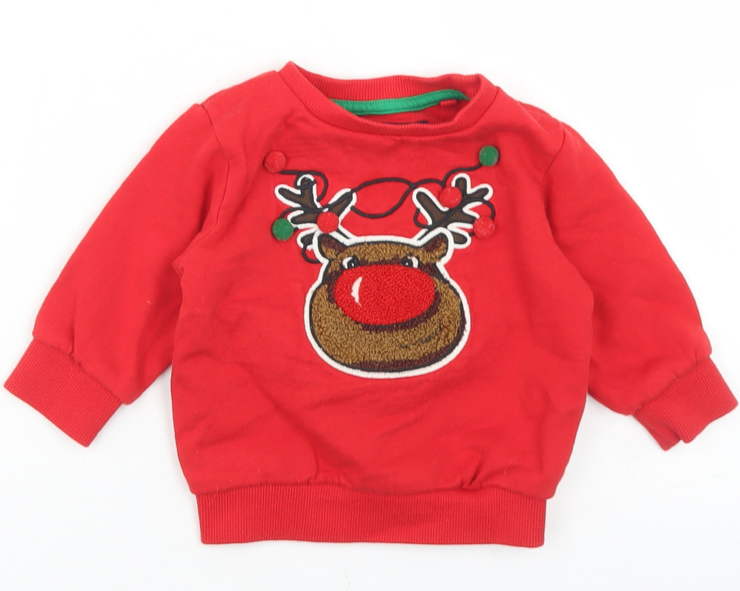 NEXT Boys Red  Cotton Pullover Jumper Size 9-12 Months   - Christmas Reindeer