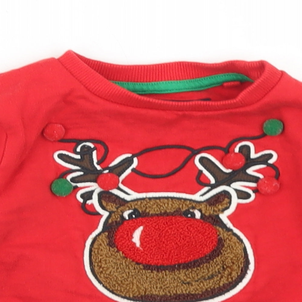 NEXT Boys Red  Cotton Pullover Jumper Size 9-12 Months   - Christmas Reindeer