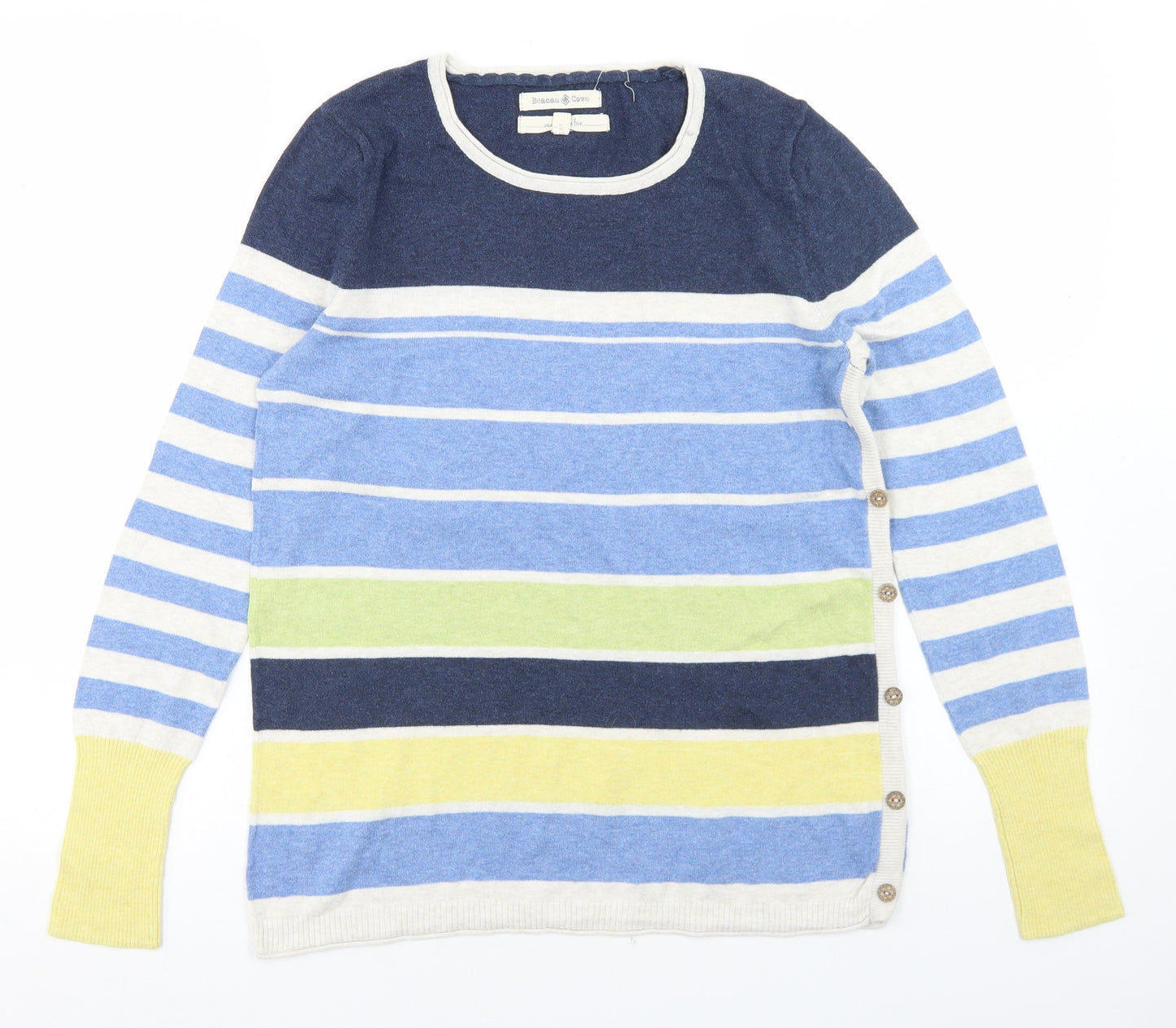 Beacan Cove Womens Blue Crew Neck Striped Cotton Pullover Jumper Size 12