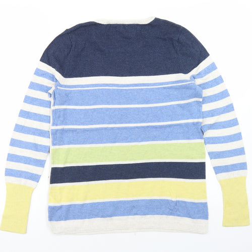 Beacan Cove Womens Blue Crew Neck Striped Cotton Pullover Jumper Size 12
