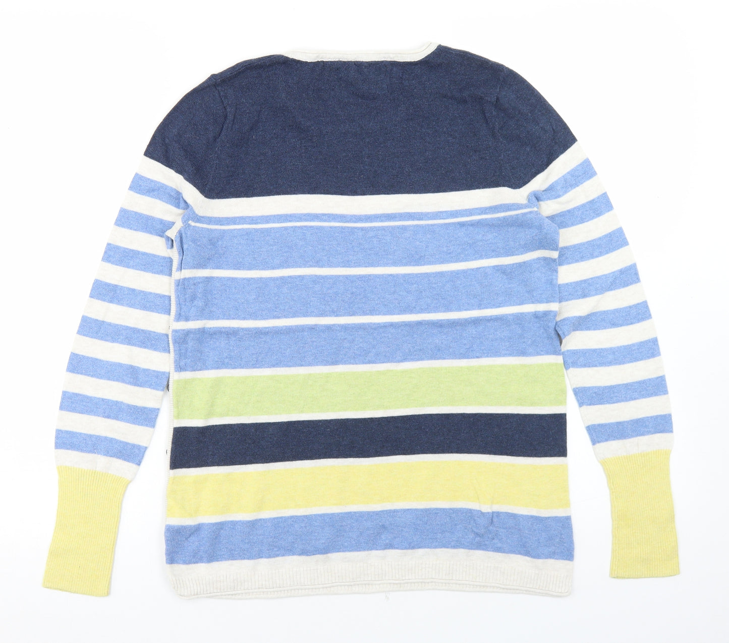 Beacan Cove Womens Blue Crew Neck Striped Cotton Pullover Jumper Size 12