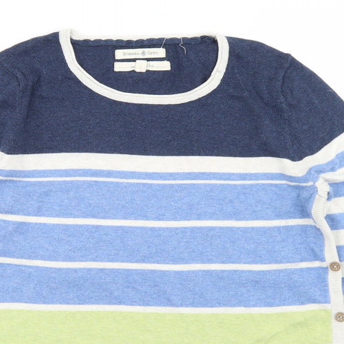 Beacan Cove Womens Blue Crew Neck Striped Cotton Pullover Jumper Size 12