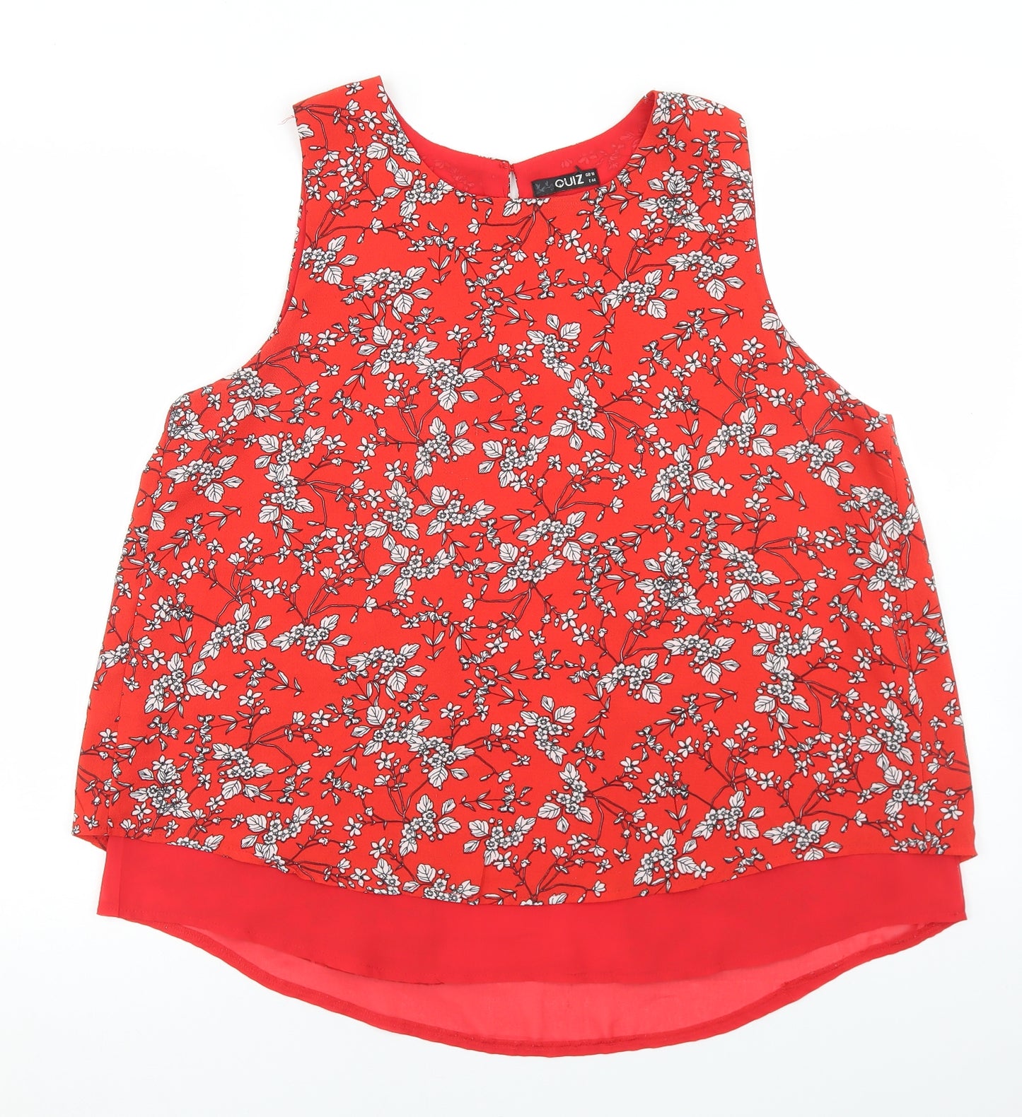 Quiz Womens Red Floral Polyester Basic Blouse Size 16 Round Neck