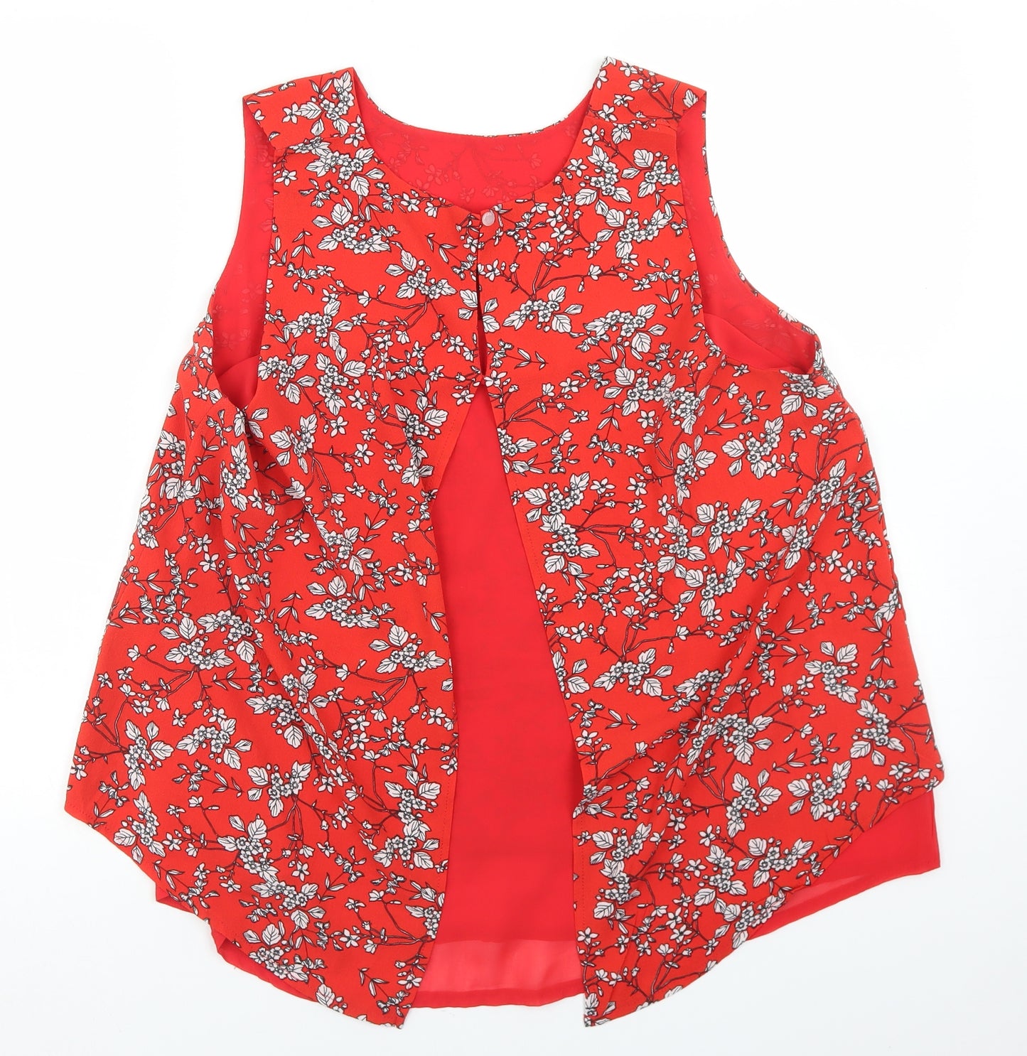 Quiz Womens Red Floral Polyester Basic Blouse Size 16 Round Neck
