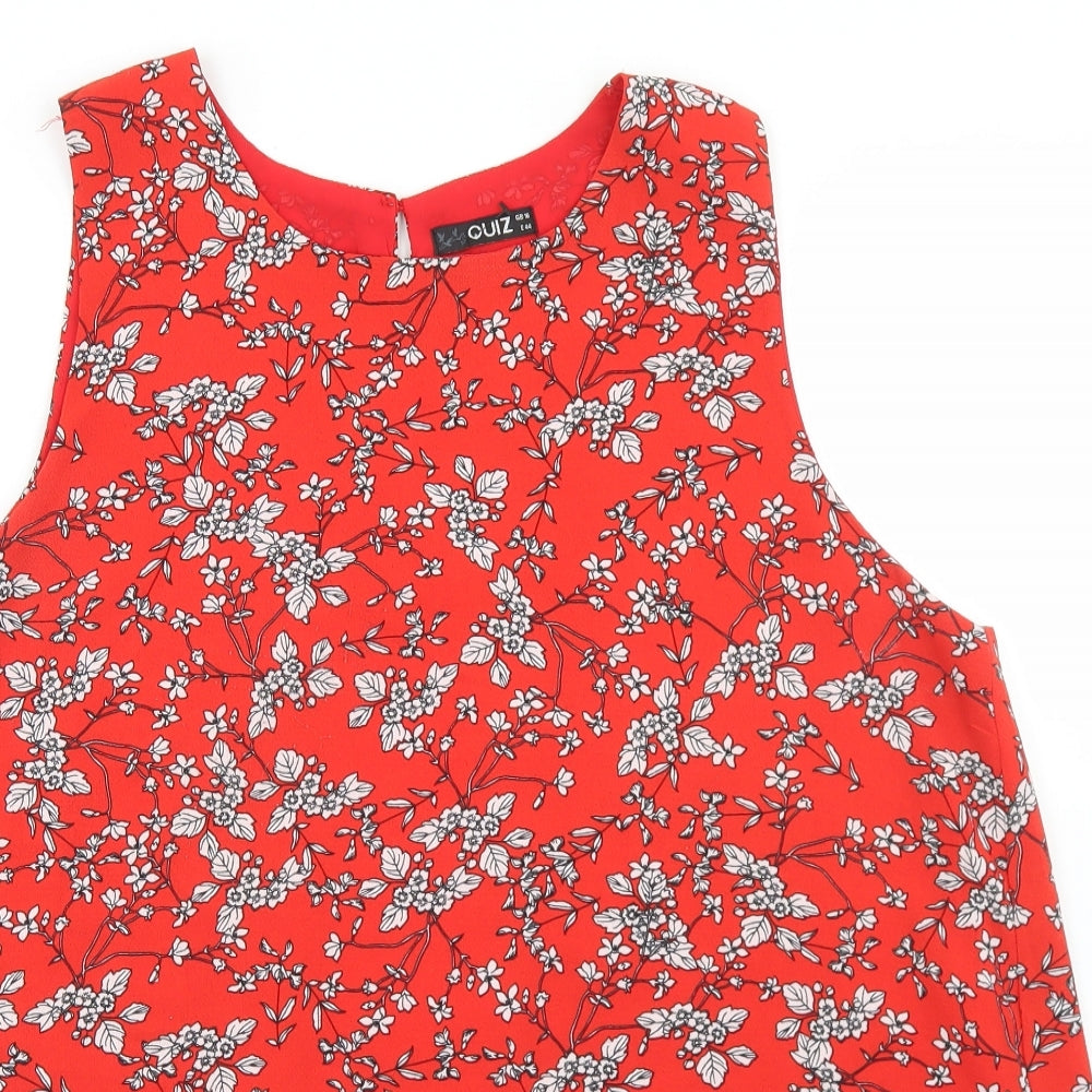 Quiz Womens Red Floral Polyester Basic Blouse Size 16 Round Neck