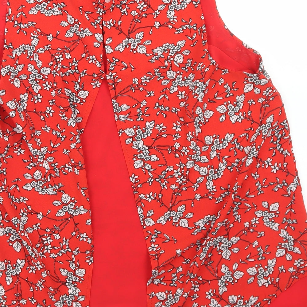 Quiz Womens Red Floral Polyester Basic Blouse Size 16 Round Neck