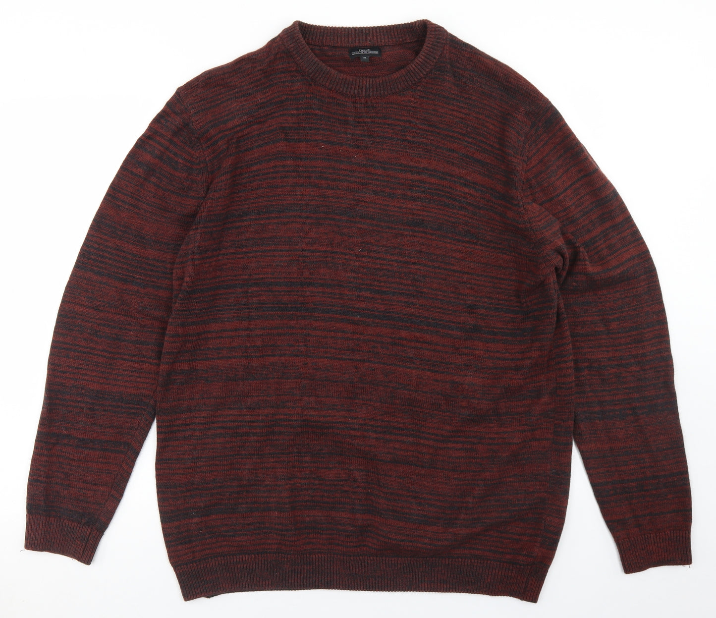 NEXT Mens Brown Crew Neck Striped Cotton Pullover Jumper Size XL