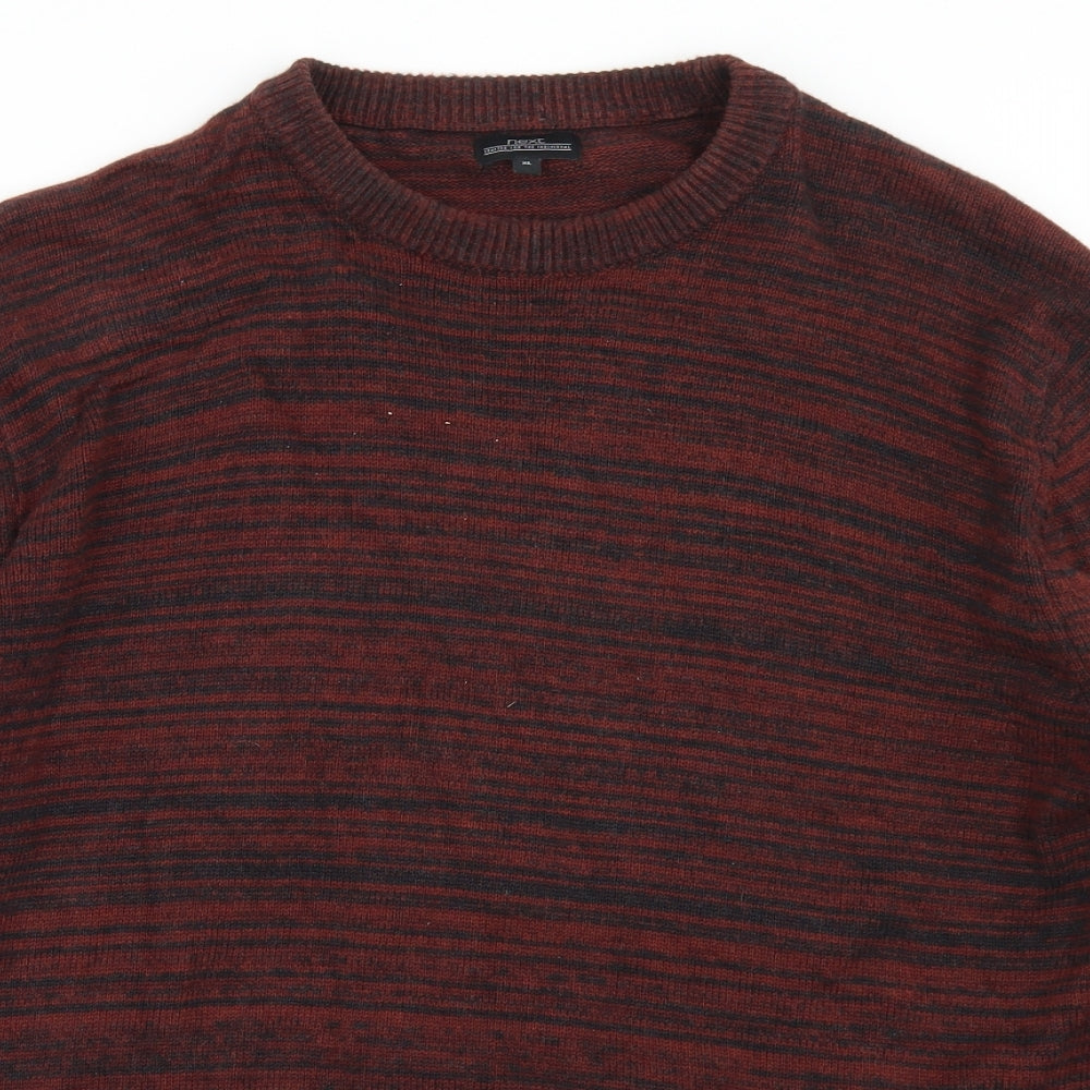NEXT Mens Brown Crew Neck Striped Cotton Pullover Jumper Size XL