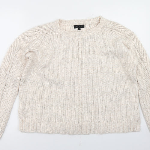 New Look Womens Beige Round Neck  Acrylic Pullover Jumper Size 10