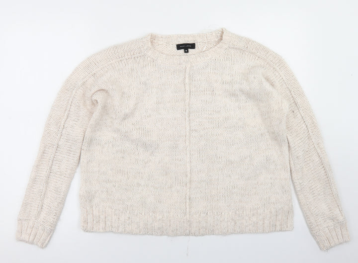 New Look Womens Beige Round Neck  Acrylic Pullover Jumper Size 10