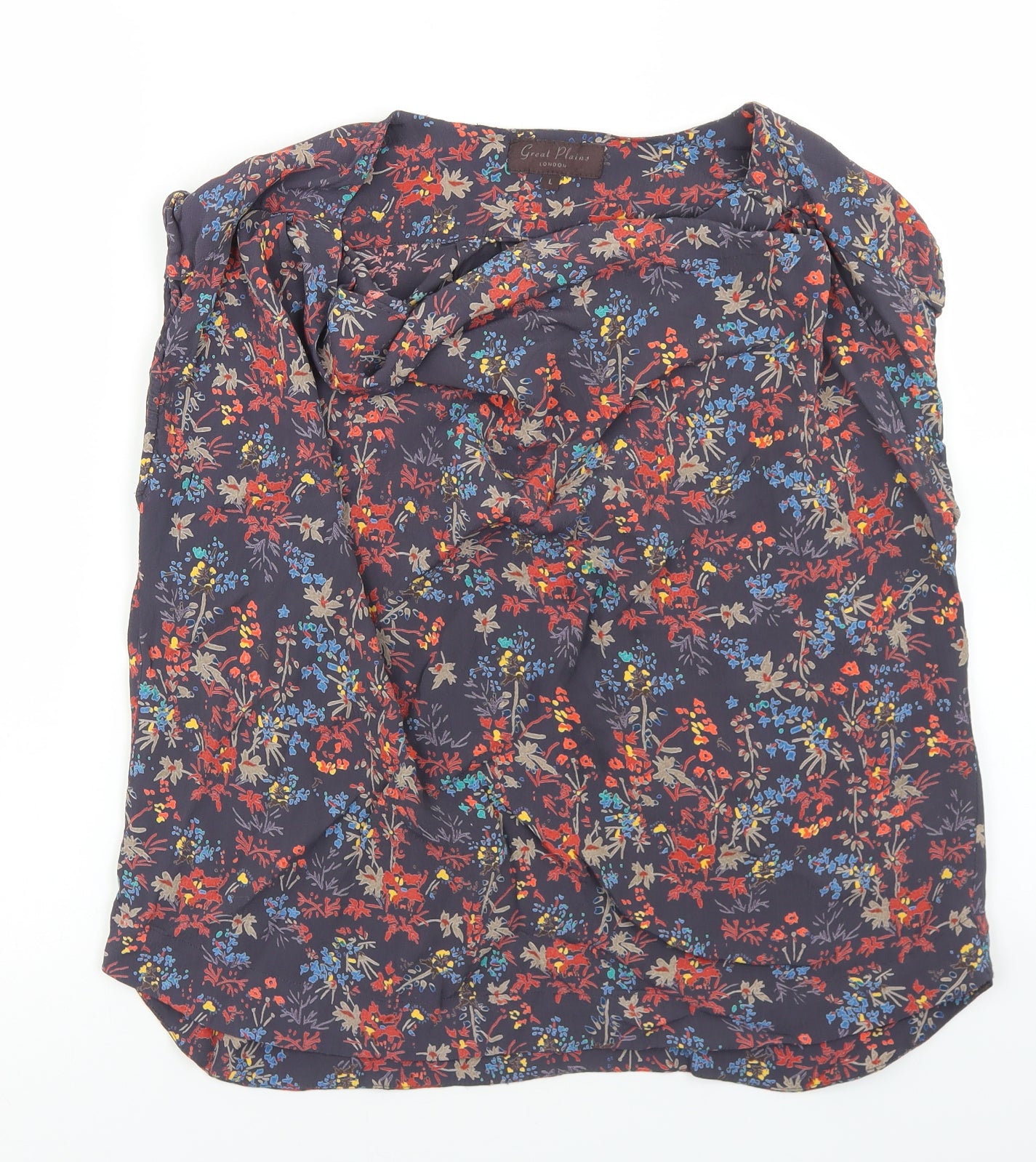 Great Plains Womens Blue Floral Viscose Basic Blouse Size L Cowl Neck