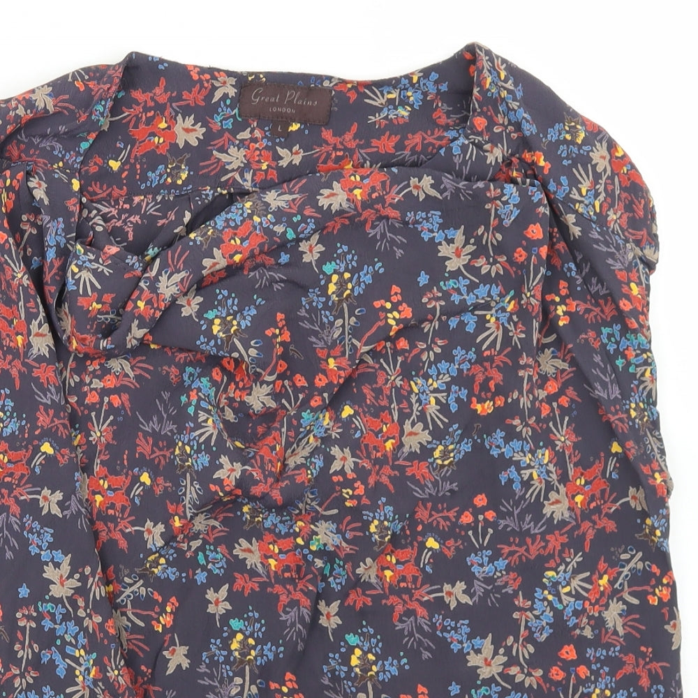 Great Plains Womens Blue Floral Viscose Basic Blouse Size L Cowl Neck