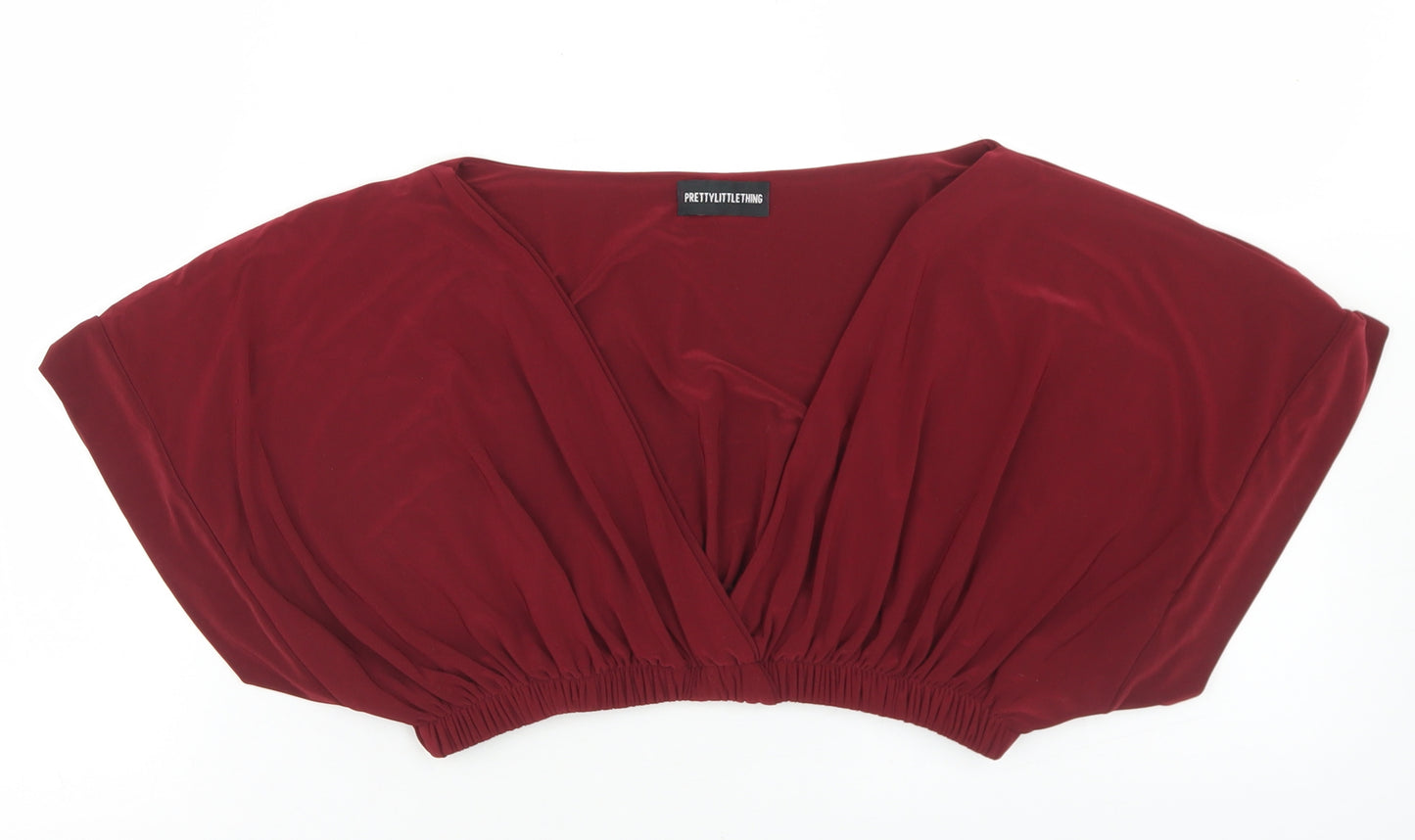 PRETTYLITTLETHING Womens Red  Polyester Cropped Blouse Size 10 V-Neck