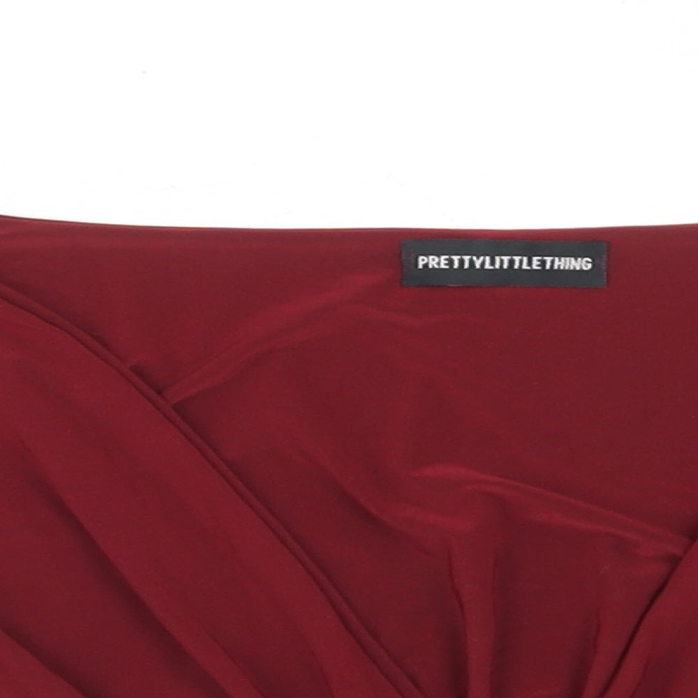 PRETTYLITTLETHING Womens Red  Polyester Cropped Blouse Size 10 V-Neck