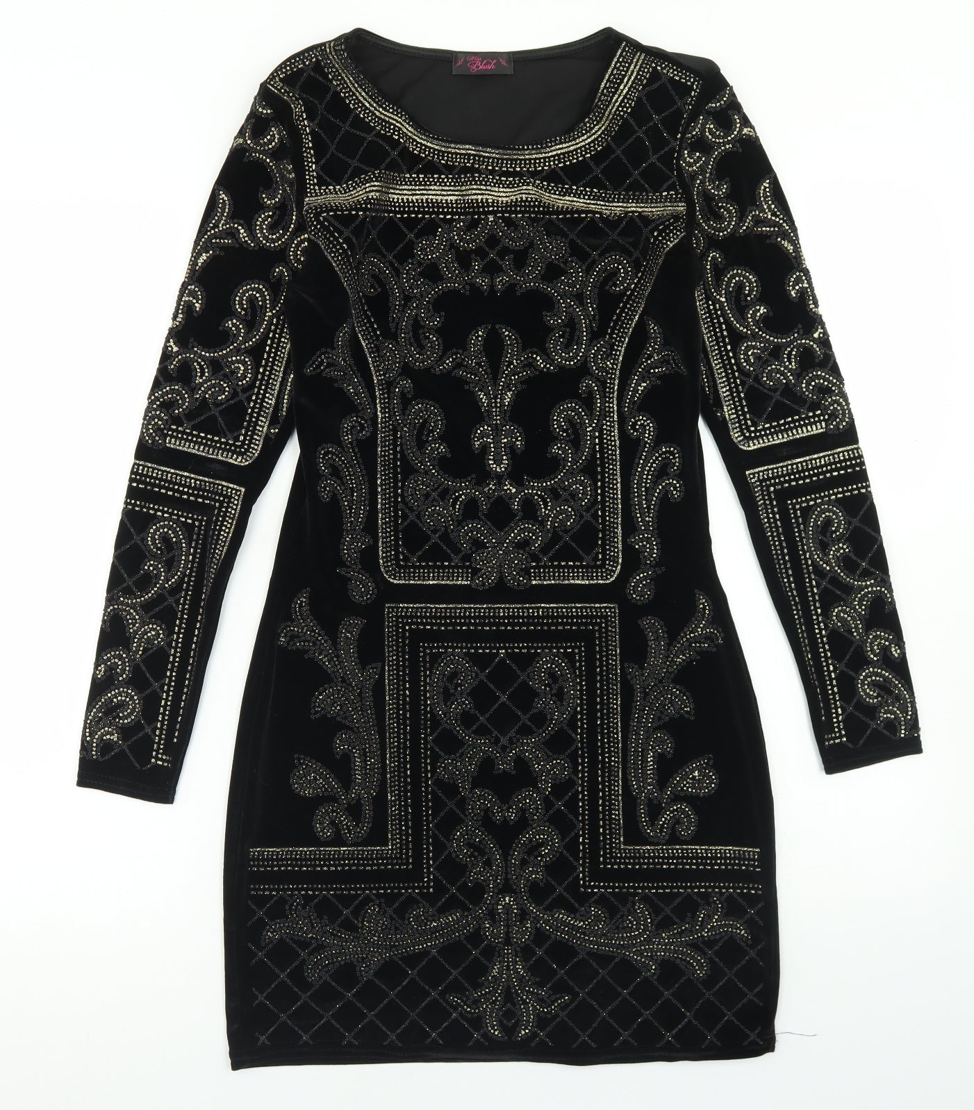 Miss Blush Womens Black Paisley Polyester Bodycon  Size 10  Round Neck