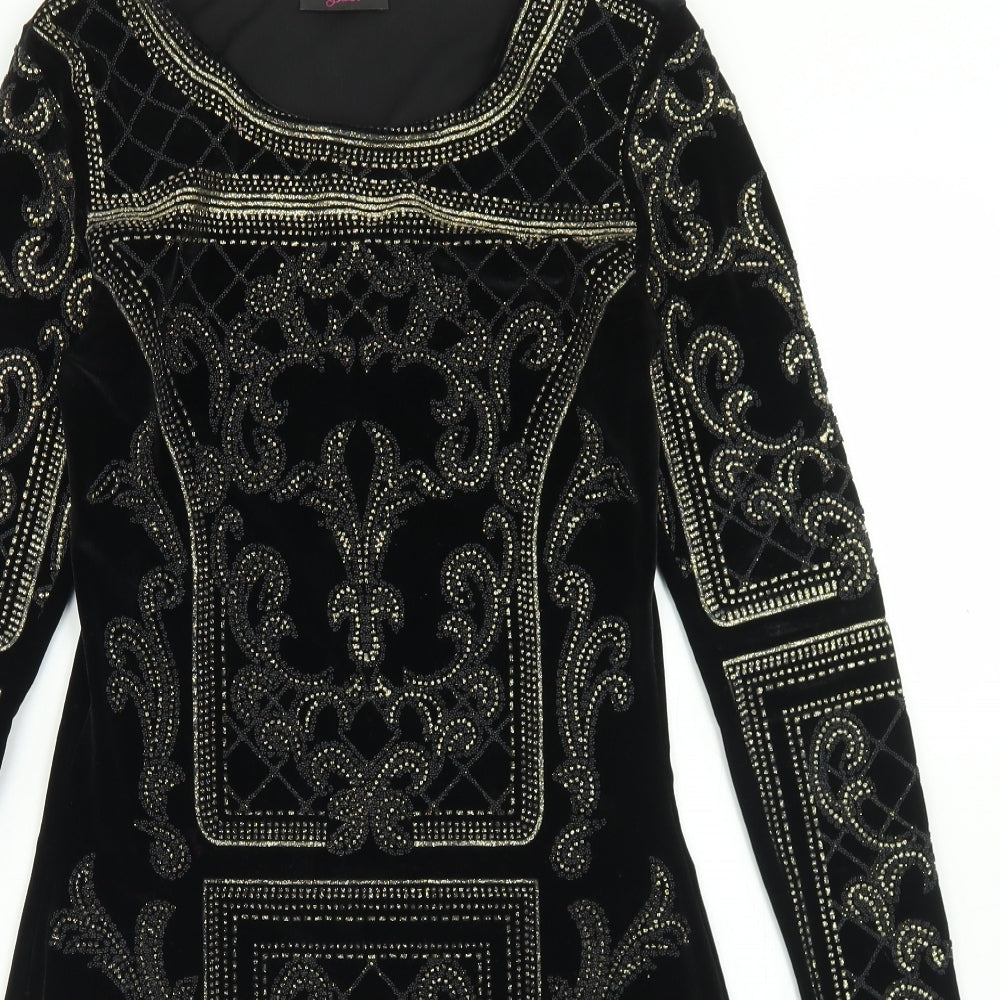 Miss Blush Womens Black Paisley Polyester Bodycon  Size 10  Round Neck