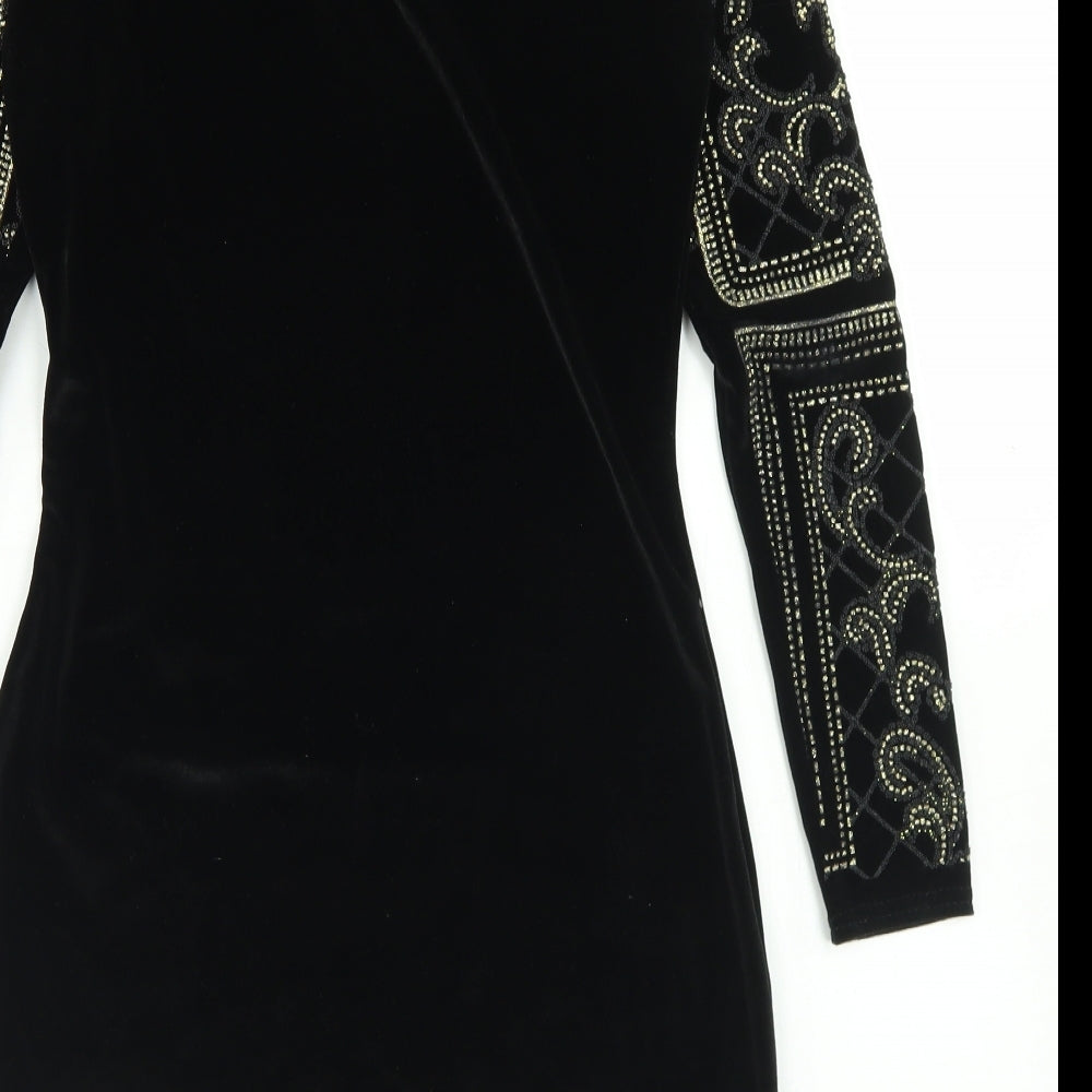 Miss Blush Womens Black Paisley Polyester Bodycon  Size 10  Round Neck