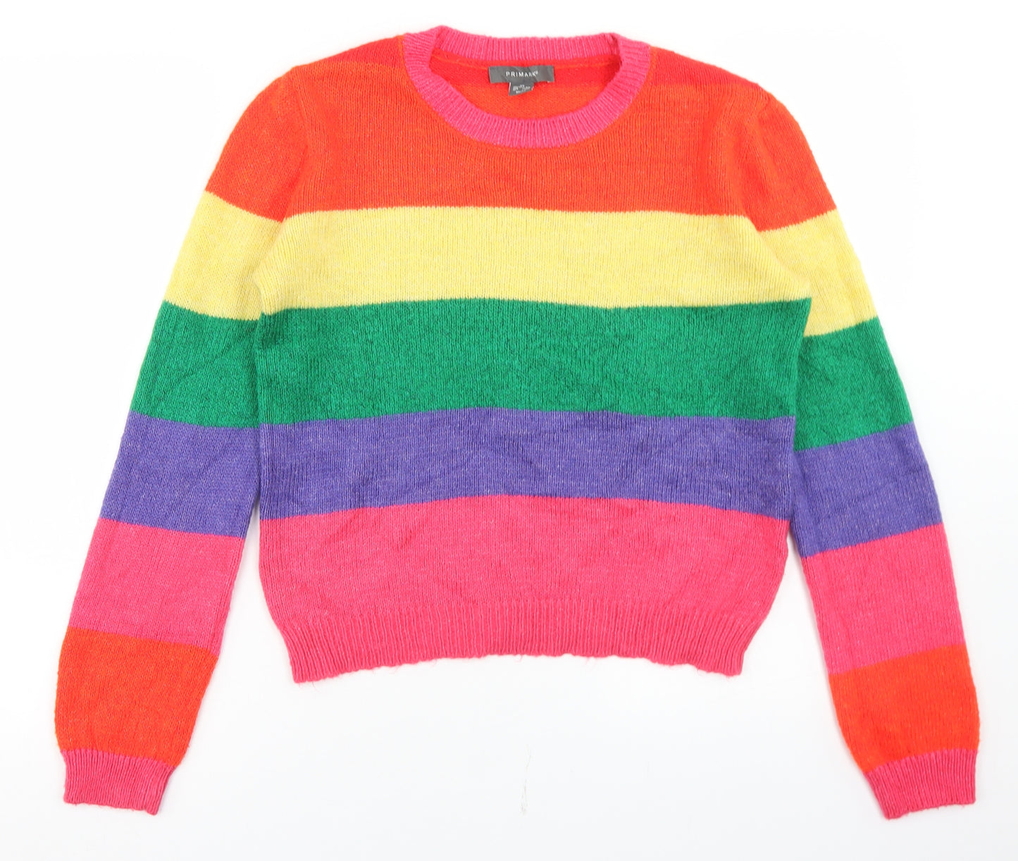 Priamrk Womens Multicoloured Crew Neck Striped Acrylic Pullover Jumper Size XS