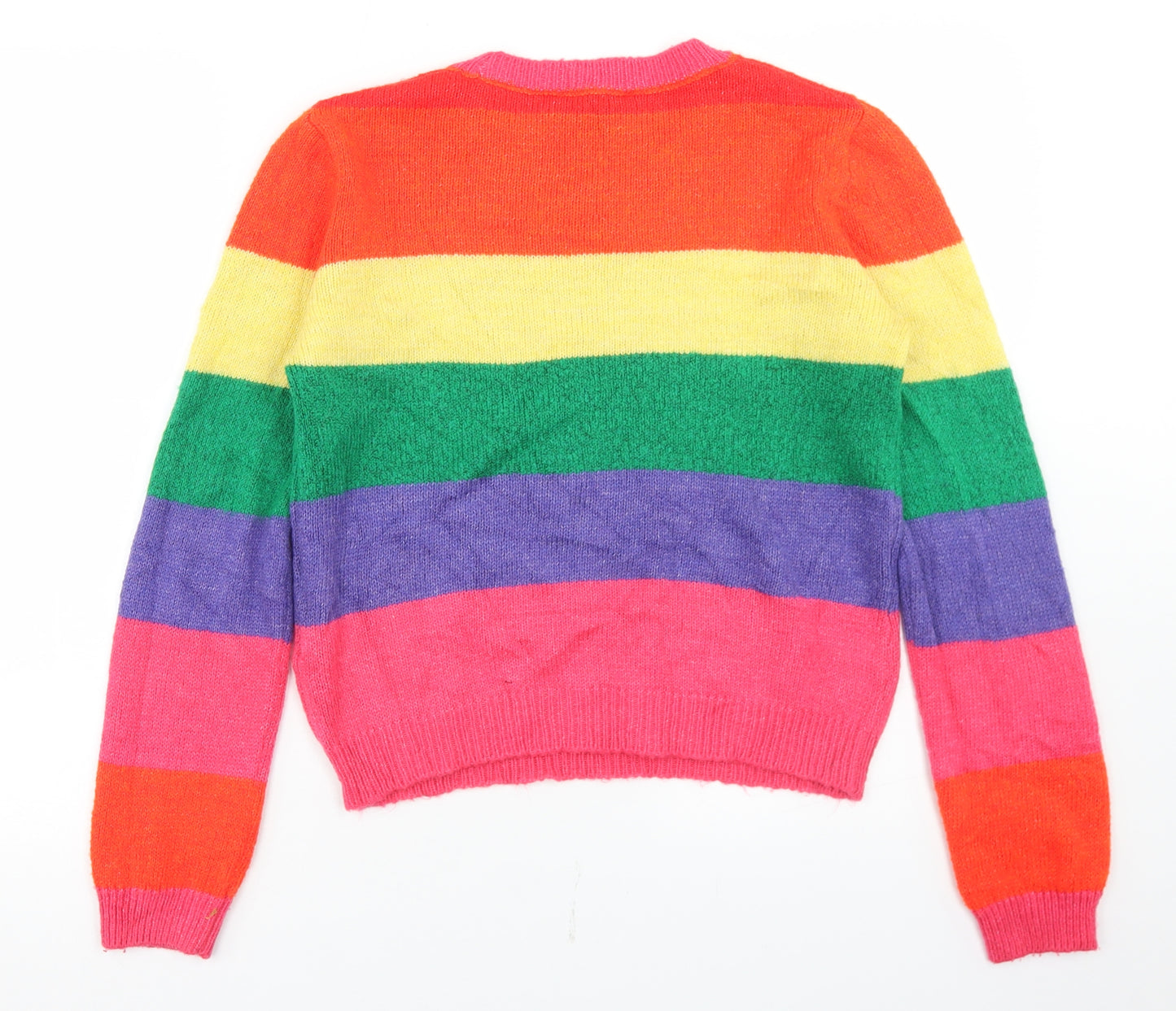Priamrk Womens Multicoloured Crew Neck Striped Acrylic Pullover Jumper Size XS