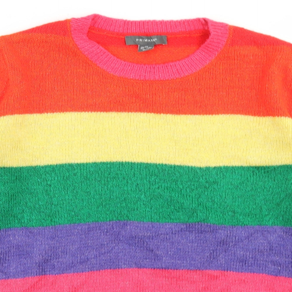 Priamrk Womens Multicoloured Crew Neck Striped Acrylic Pullover Jumper Size XS