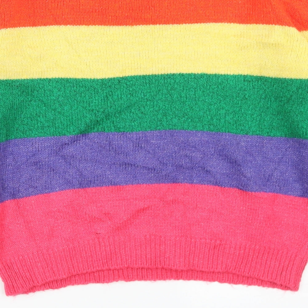 Priamrk Womens Multicoloured Crew Neck Striped Acrylic Pullover Jumper Size XS