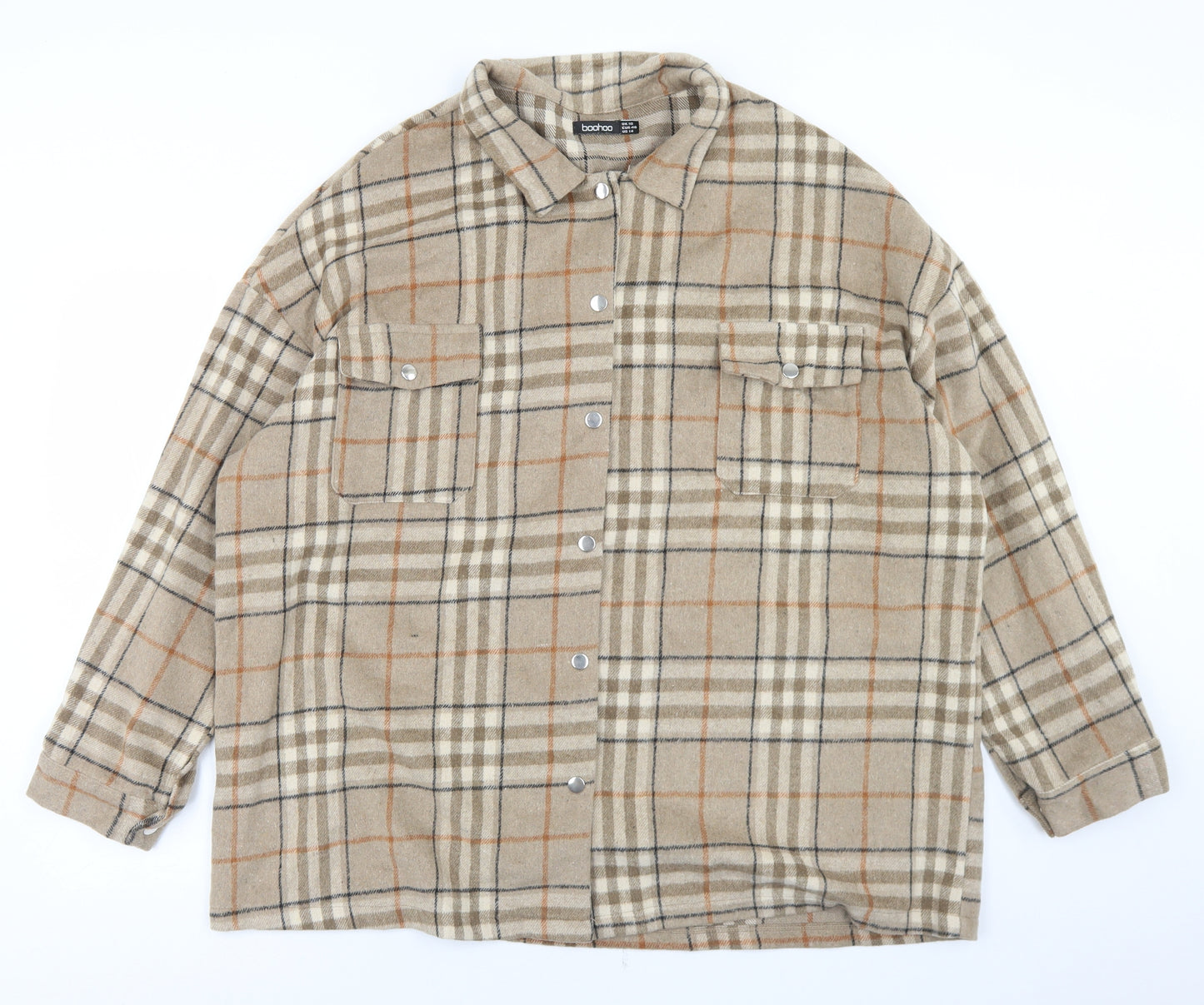 Boohoo Womens Beige Plaid  Jacket  Size 18  Snap - shacket