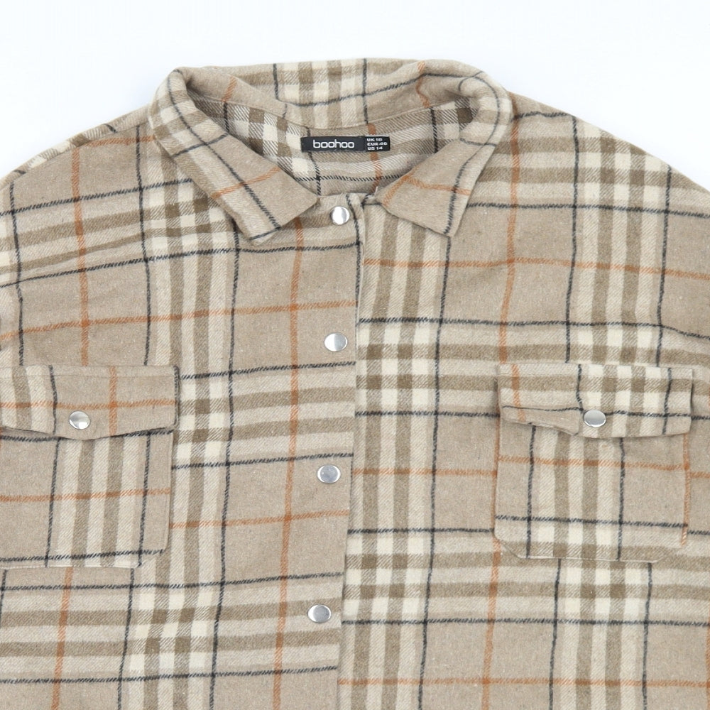 Boohoo Womens Beige Plaid  Jacket  Size 18  Snap - shacket