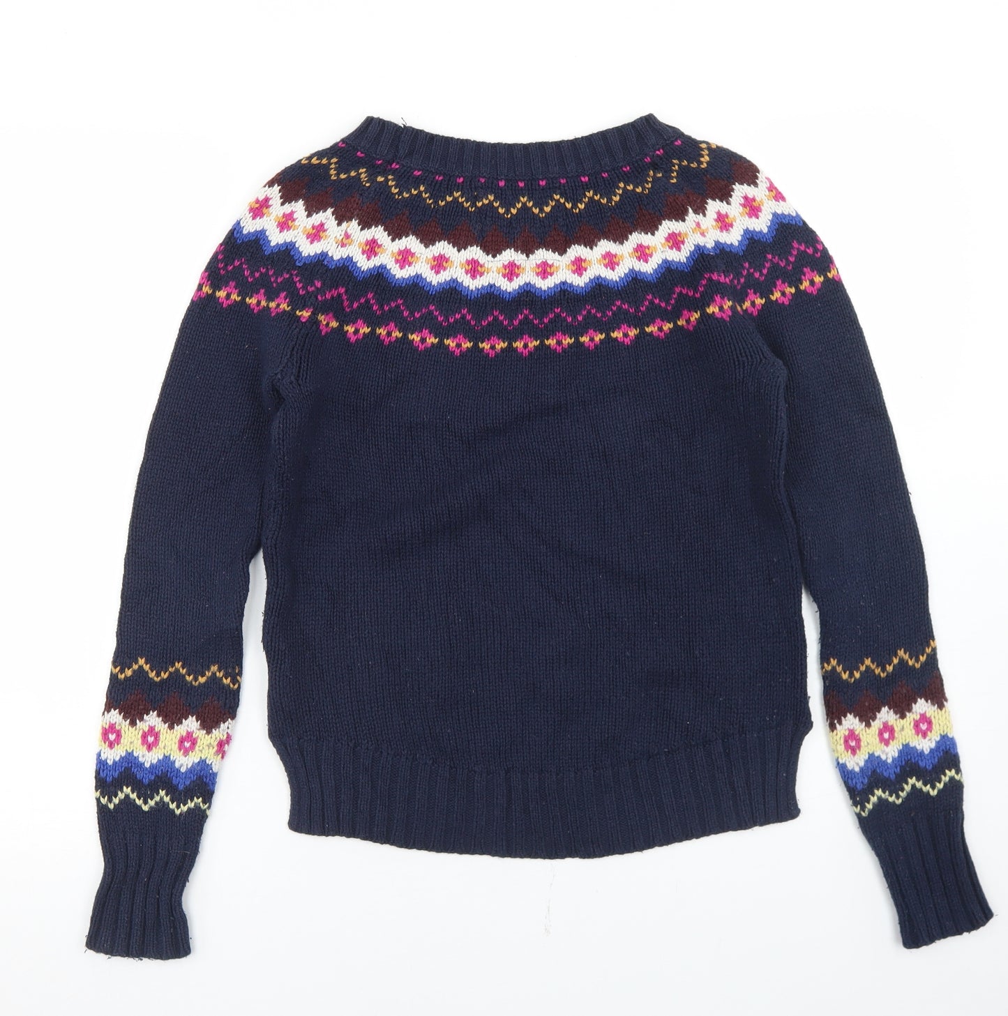 H&M Womens Blue Round Neck Fair Isle Cotton Pullover Jumper Size S