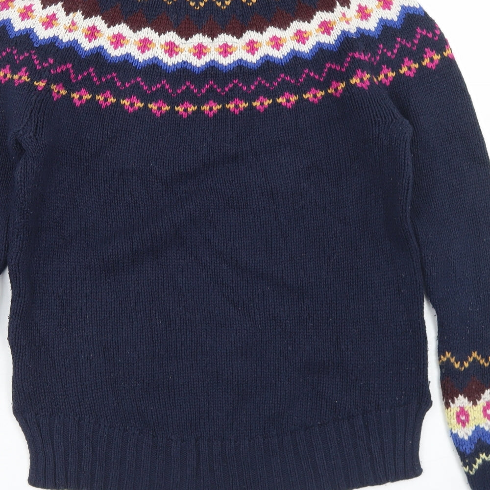 H&M Womens Blue Round Neck Fair Isle Cotton Pullover Jumper Size S