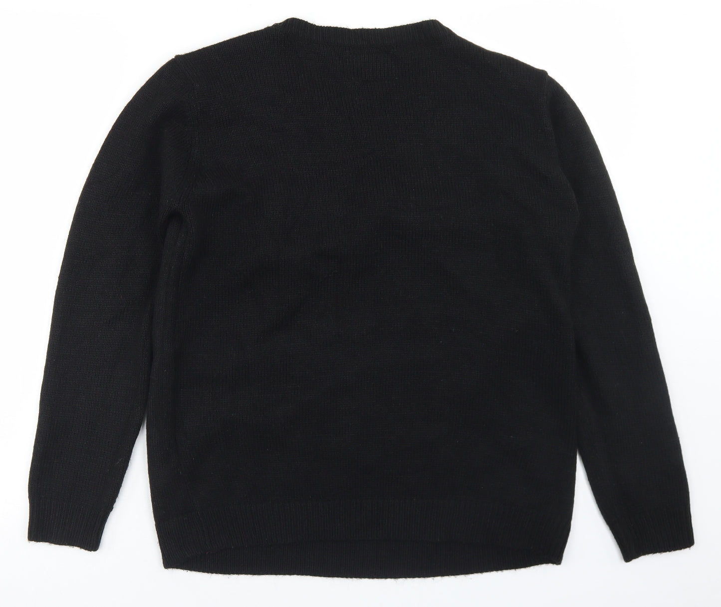 Select Womens Black Crew Neck  Acrylic Pullover Jumper Size 14   - Christmas Reindeer