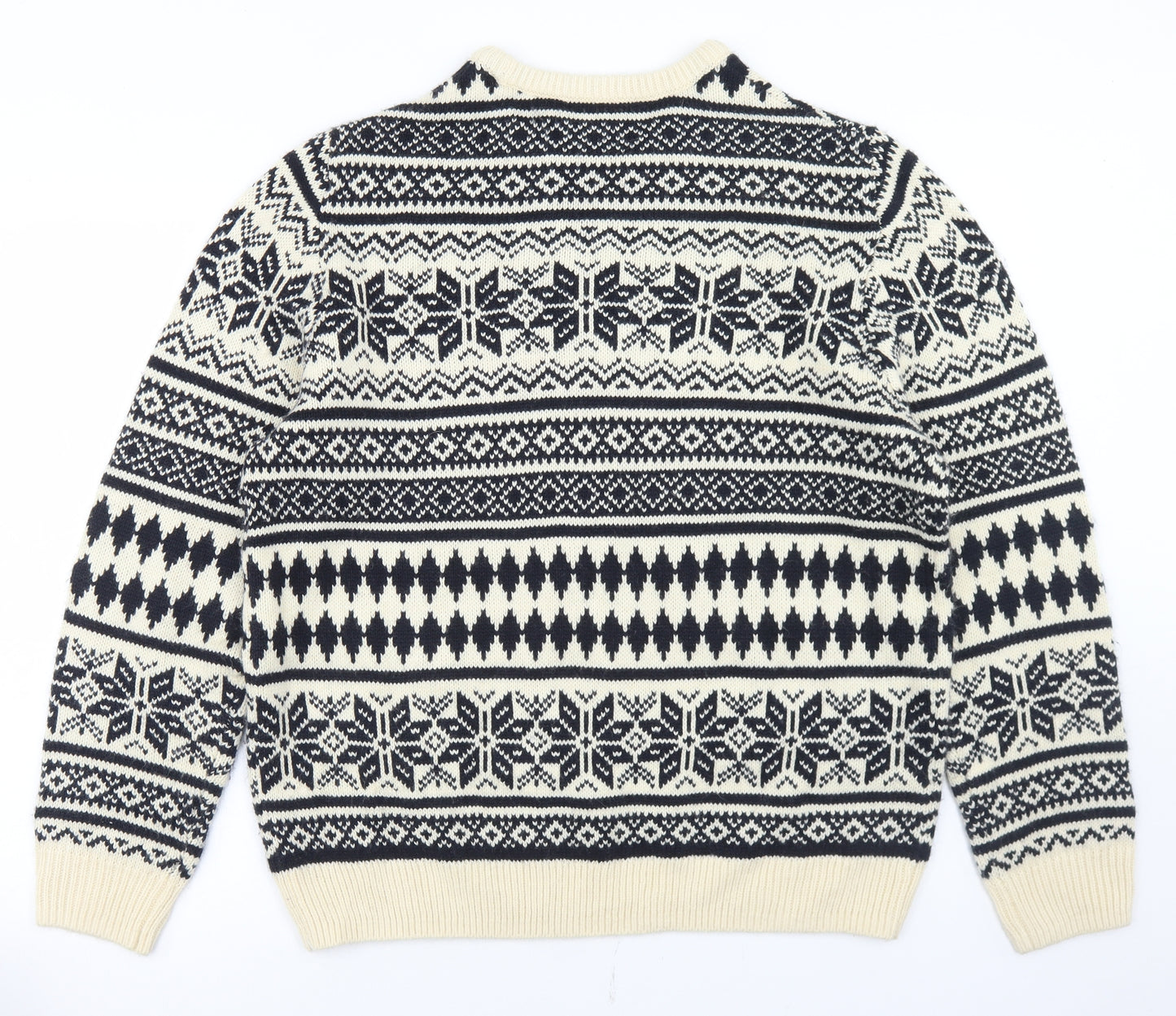 Cedar Wood State Mens Ivory Crew Neck Fair Isle Acrylic Pullover Jumper Size XL