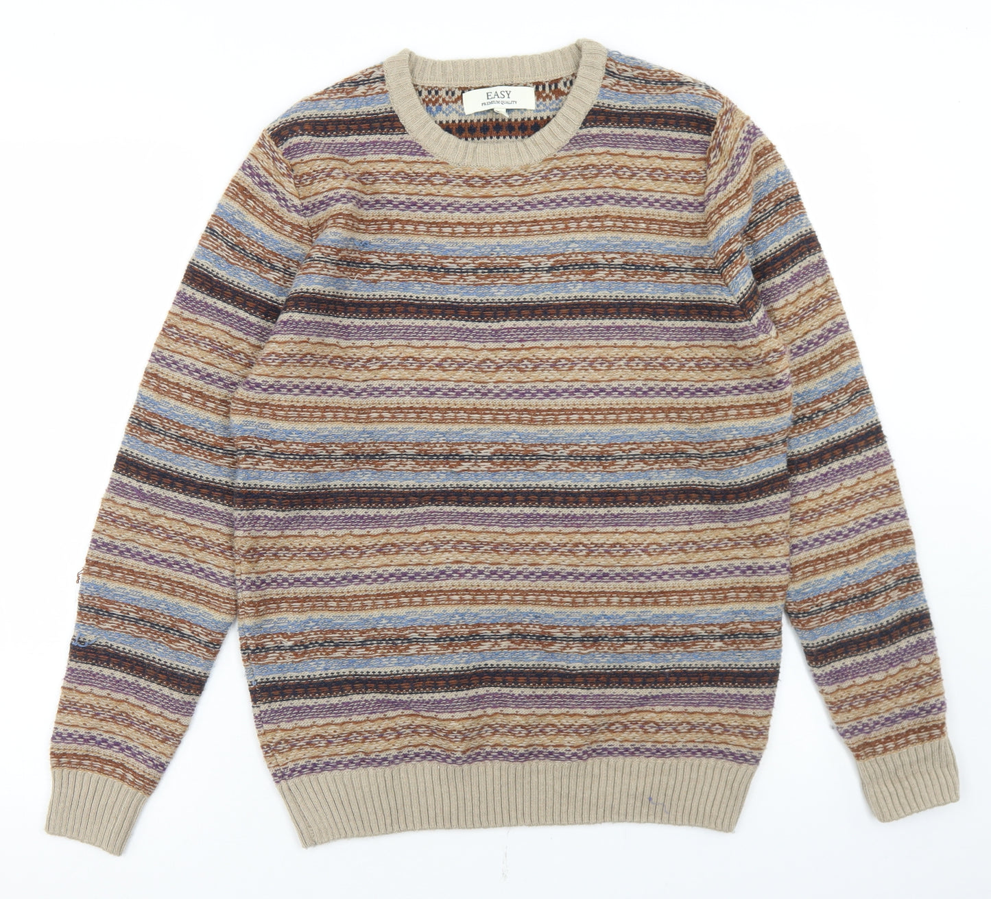 Easy Mens Multicoloured Crew Neck Fair Isle Acrylic Pullover Jumper Size S