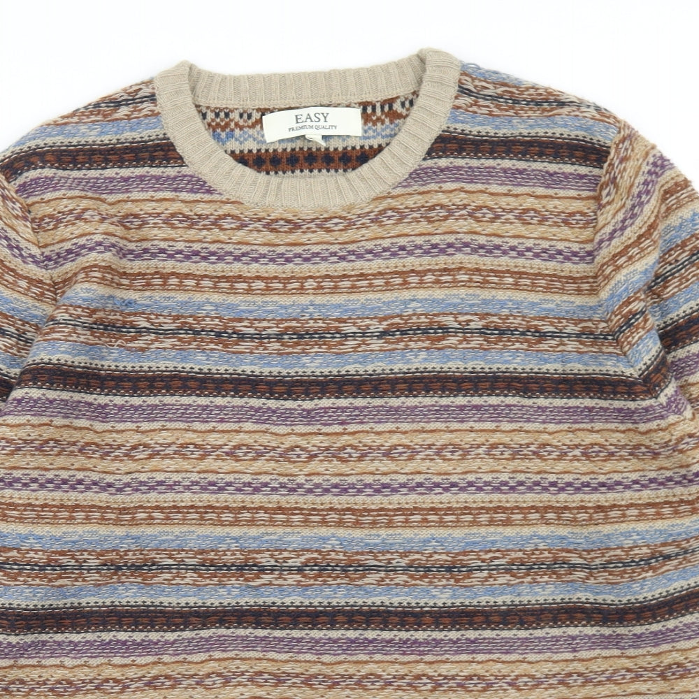 Easy Mens Multicoloured Crew Neck Fair Isle Acrylic Pullover Jumper Size S