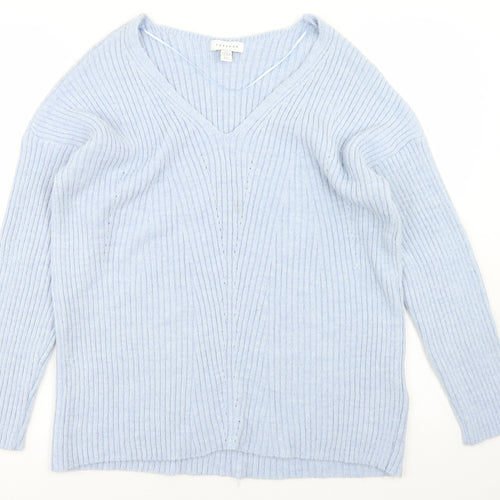 Topshop Womens Blue V-Neck  Acrylic Pullover Jumper Size S