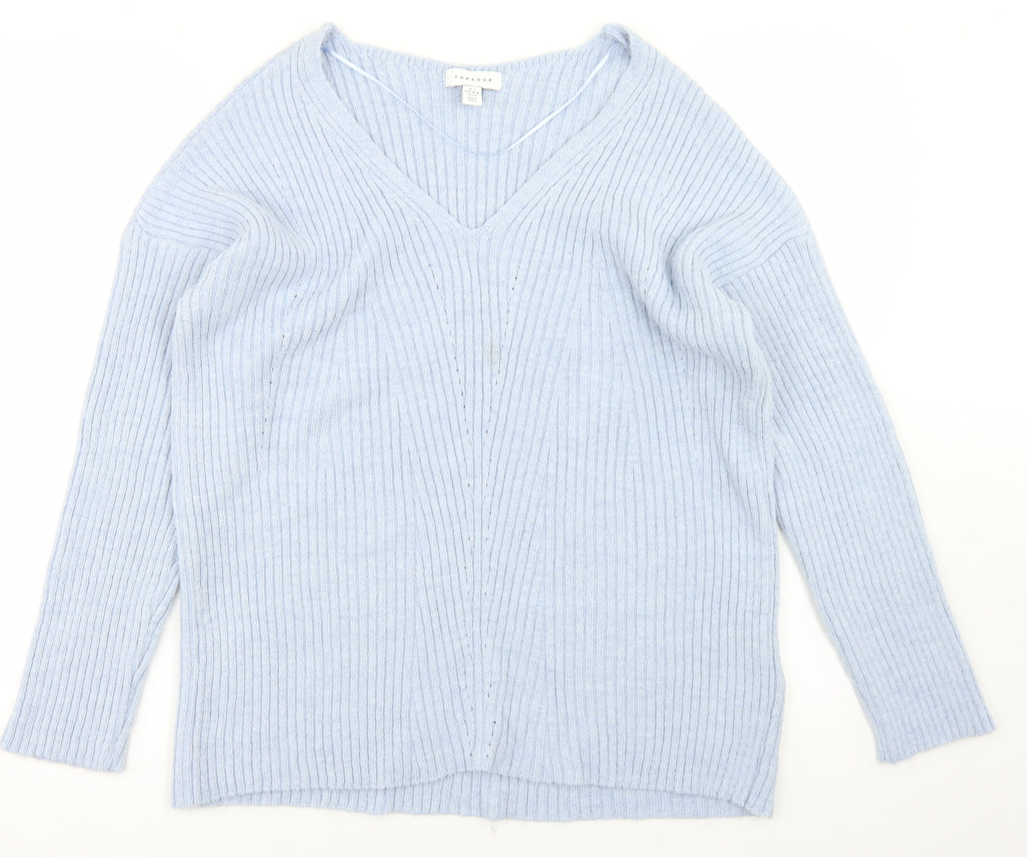 Topshop Womens Blue V-Neck  Acrylic Pullover Jumper Size S