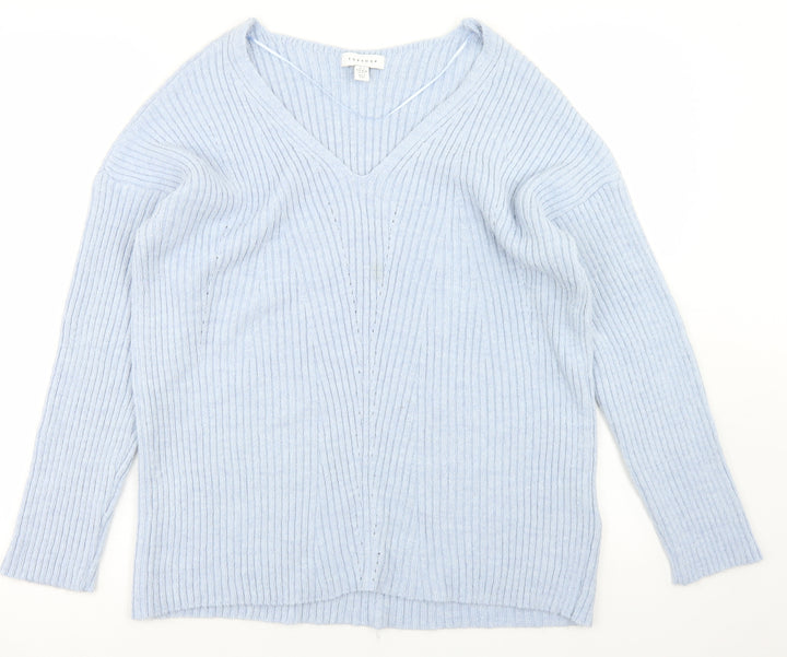 Topshop Womens Blue V-Neck  Acrylic Pullover Jumper Size S