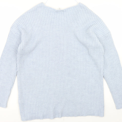 Topshop Womens Blue V-Neck  Acrylic Pullover Jumper Size S