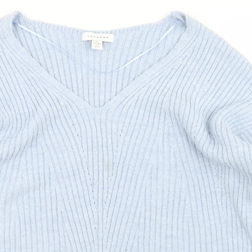 Topshop Womens Blue V-Neck  Acrylic Pullover Jumper Size S