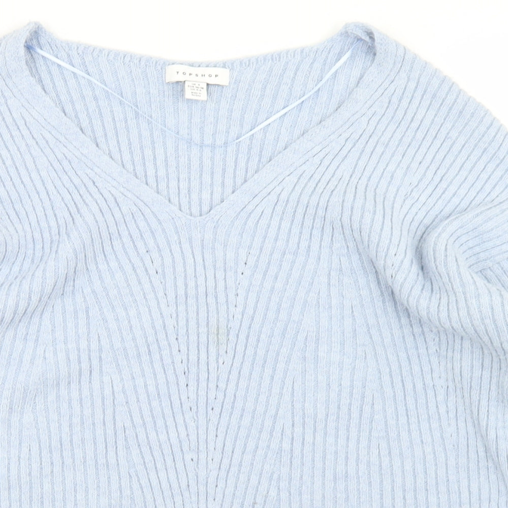 Topshop Womens Blue V-Neck  Acrylic Pullover Jumper Size S