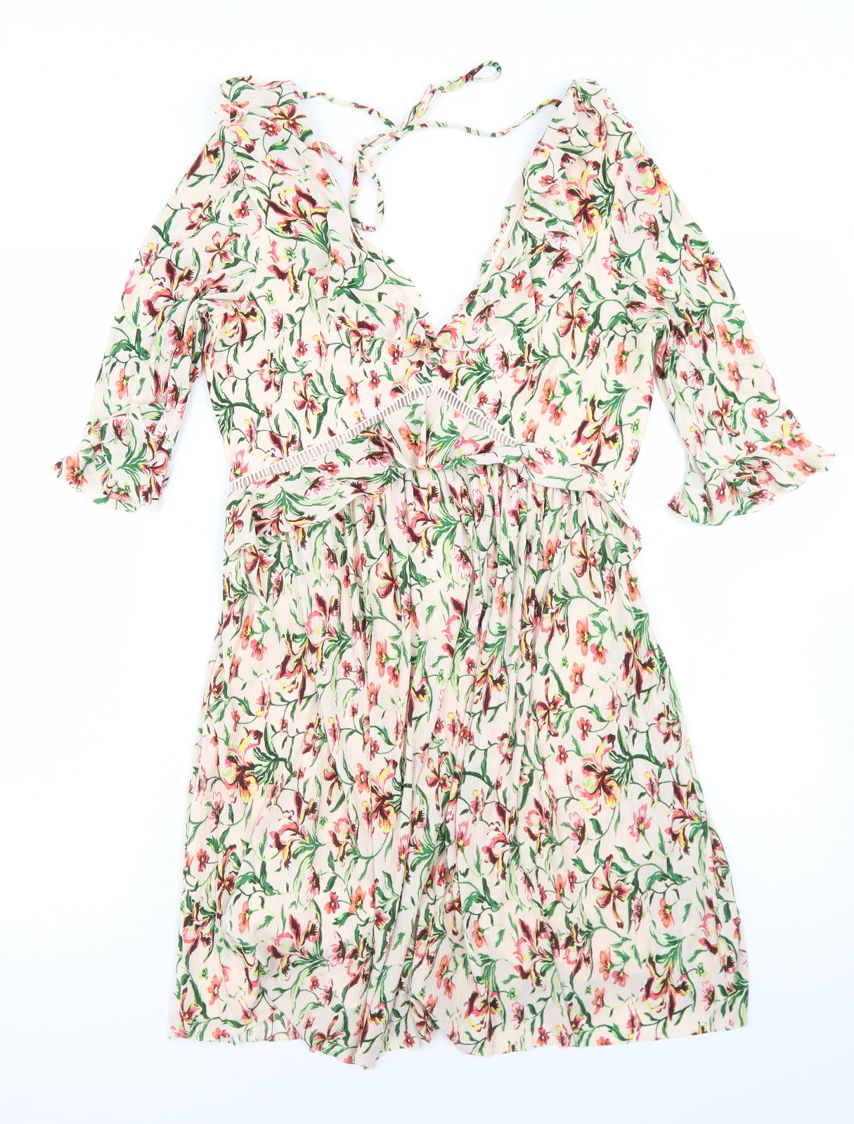 Topshop Womens Multicoloured Floral Polyester Skater Dress  Size 8  V-Neck Zip