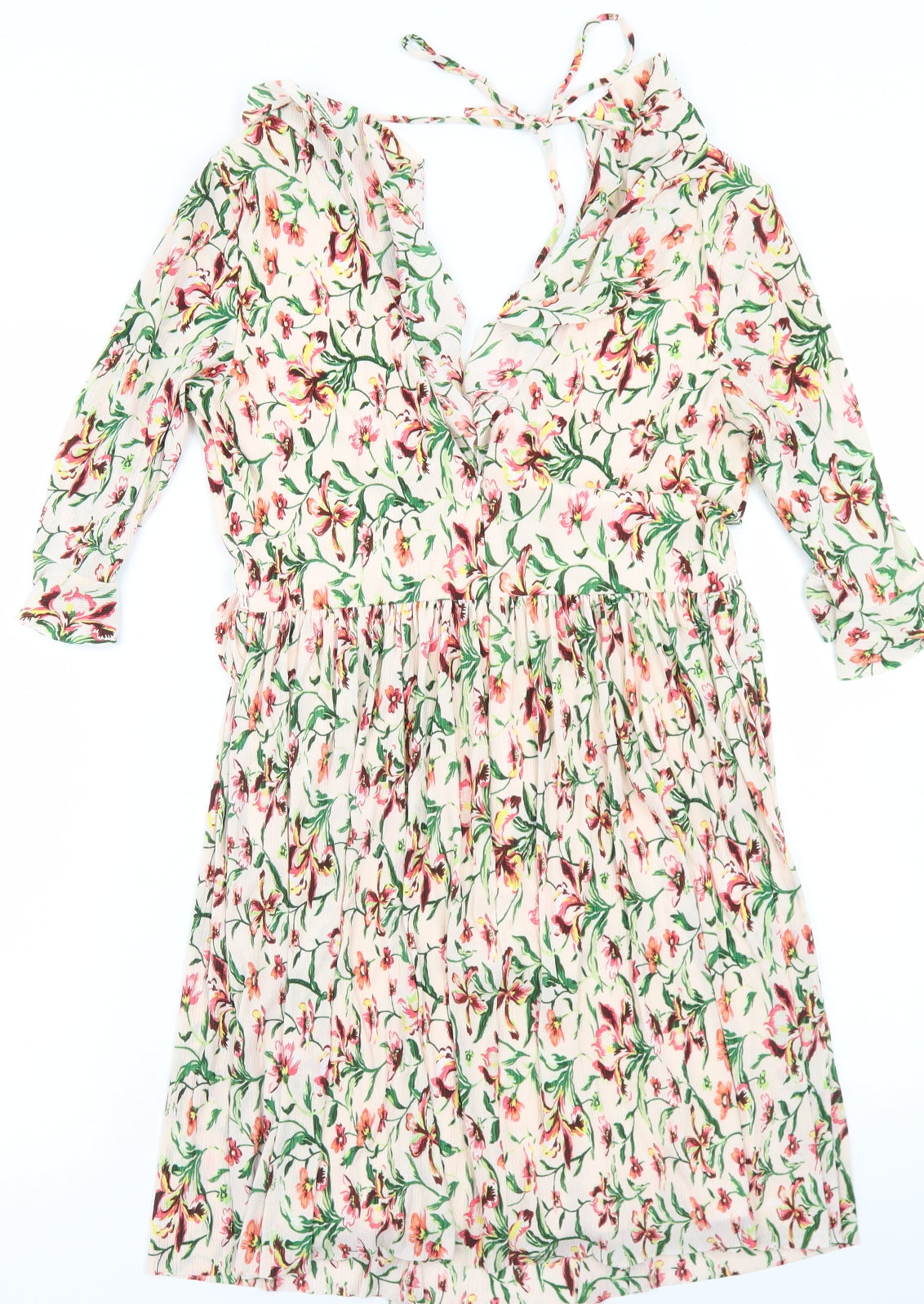 Topshop Womens Multicoloured Floral Polyester Skater Dress  Size 8  V-Neck Zip