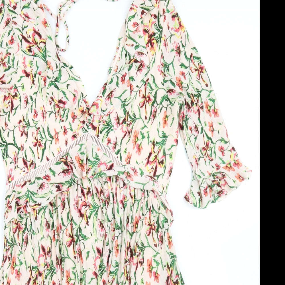 Topshop Womens Multicoloured Floral Polyester Skater Dress  Size 8  V-Neck Zip