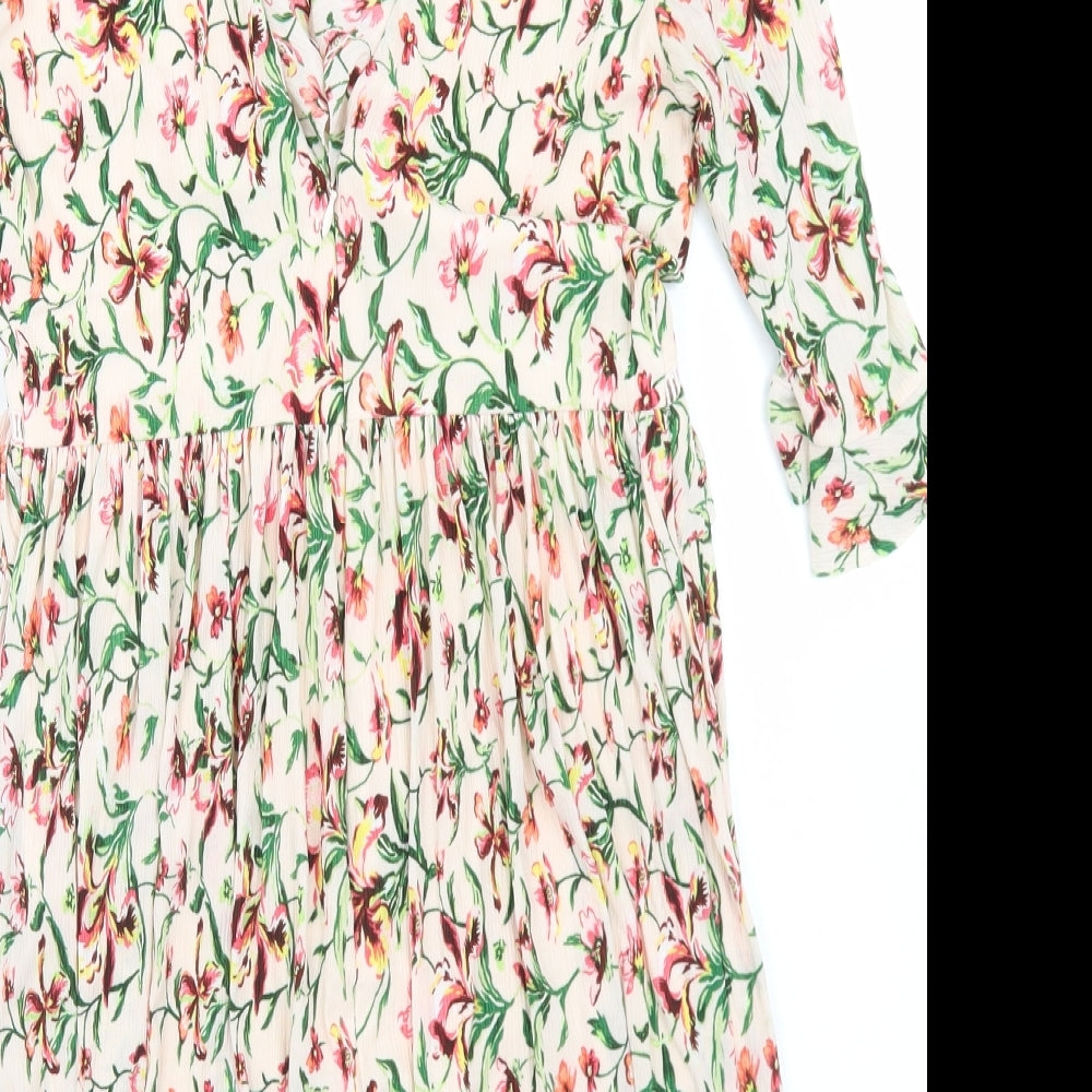 Topshop Womens Multicoloured Floral Polyester Skater Dress  Size 8  V-Neck Zip