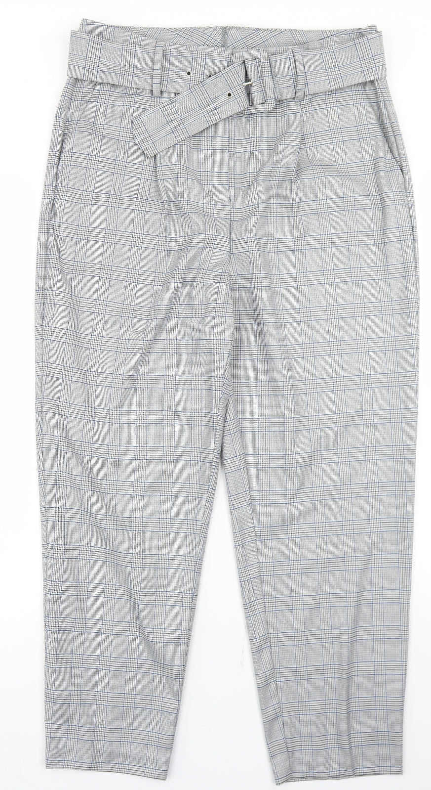Marks and Spencer Womens Grey Plaid Polyester Dress Pants Trousers Size 14 L26 in Regular Hook & Eye
